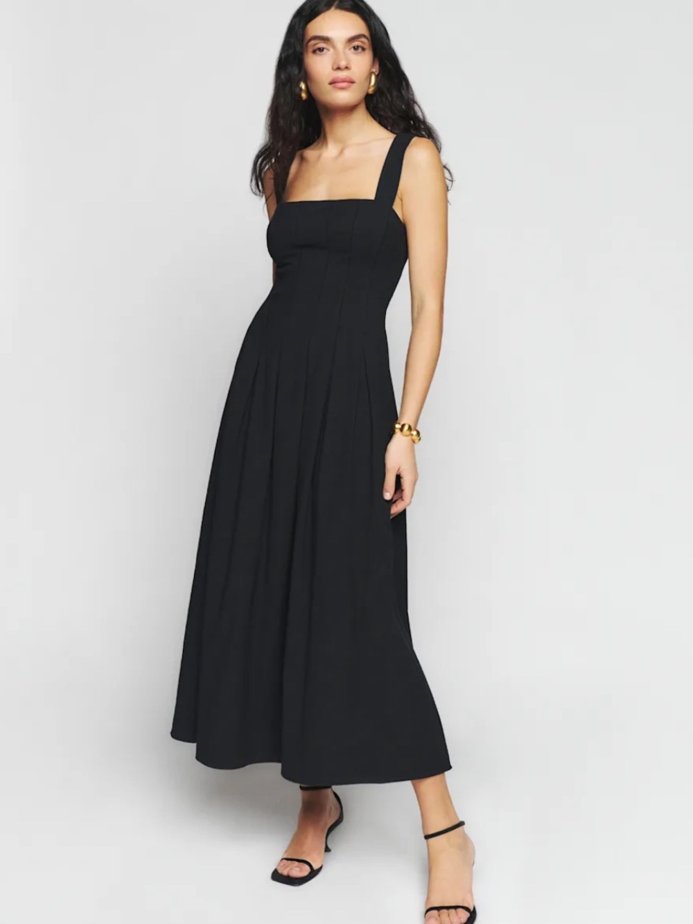 Reformation Mika Black square-Neck Midi Dress size 4